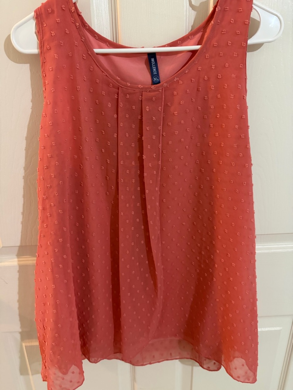 Insolence Coral Swiss Dot Sleeveless Blouse XL Sheer Chiffon Flowy Tank Top